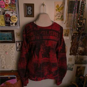 Grunge Graphic Sweatshirt Unisex Men's Medium Black Red Tie Dye Smuggler's Moon